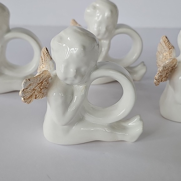 Vtg Cottagecore Cherub Angel Gold Wing Napkin Ring Holder Set 4 Shabby Chic 1923 - Picture 3 of 11